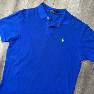 Vintage Polo Ralph Lauren Royal Blue Yellow Logo Short Sleeve Polo Shirt‎ Mens L